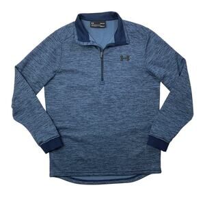 Under Armour Sweatshirt Mens Small Navy Blue Fleece Lined Coldgear Loose 1/4 Zip